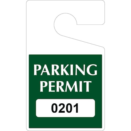 Lustre-Cal Economy Hanging Parking Permit Green 5in x 3in  20mil Plastic Serialized 201-250, 50PK 253378201G0201